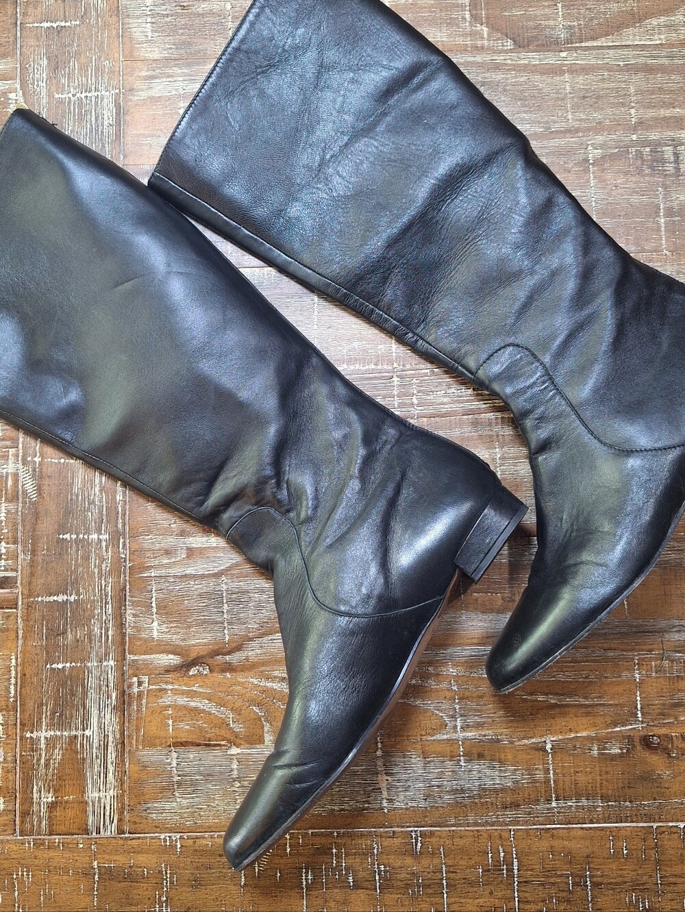 Kate Spade Size 10 Knee High Boots Women's Black Leather Flat Heel Gold Zipper